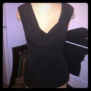 Black sleeveless ruched blouse